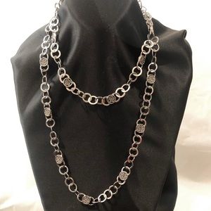 Two LOIS HILL Sterling Silver Round Link Granulated Station Toggle Necklaces